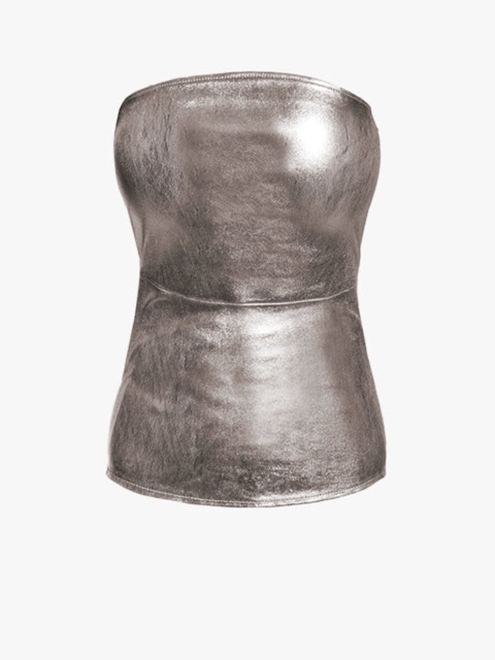Cinematique Stretch Leather Strapless Bustier Metallic Silver Top